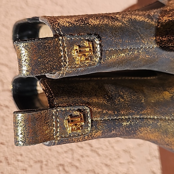 Lauren Ralph Lauren Mylah Metallic Golden Leather Booties Ankle Pull-On Sz 10 - Picture 10 of 17